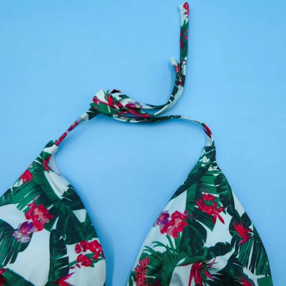 Victorias Secret Medium Green Floral Triangle Halter Padded Bikini‎ Top Swimwear